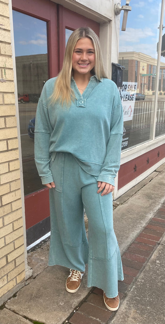 MINERAL WASH TEAL TEXTURED SET TOP