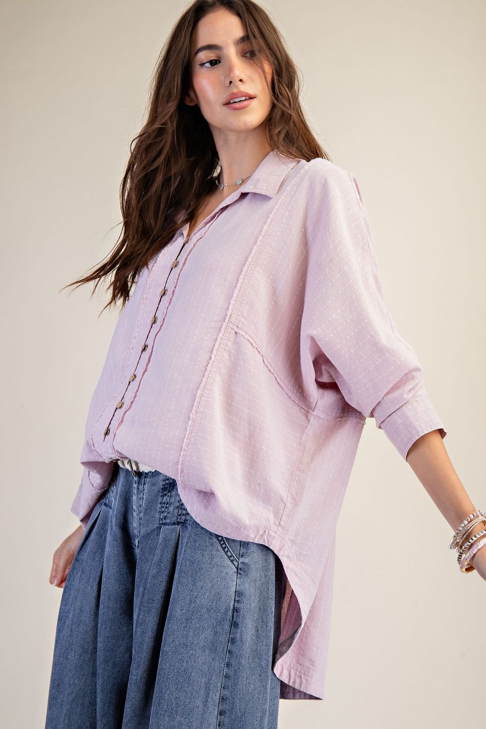 STRIPED LINEN DUSTY PINK 3/4 SLEEVES