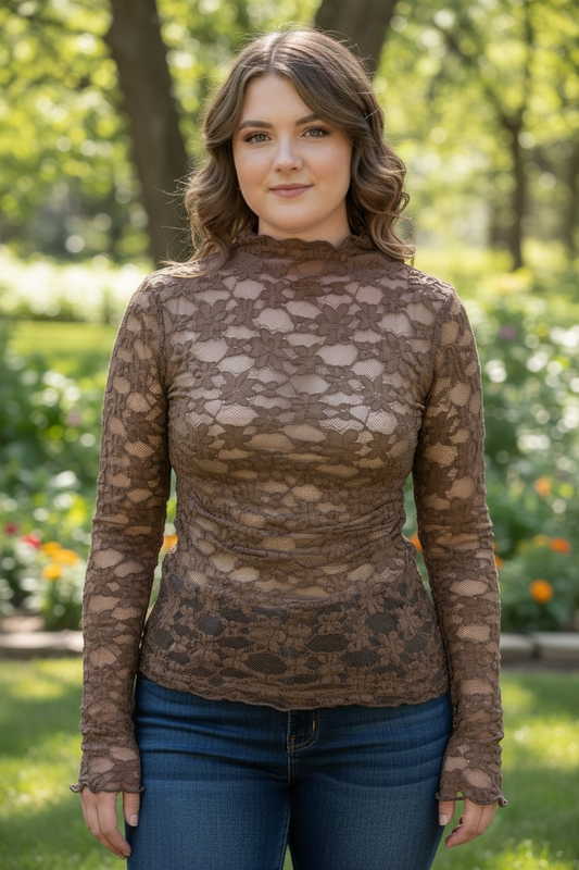 BROWN POPCORN MESH TOP