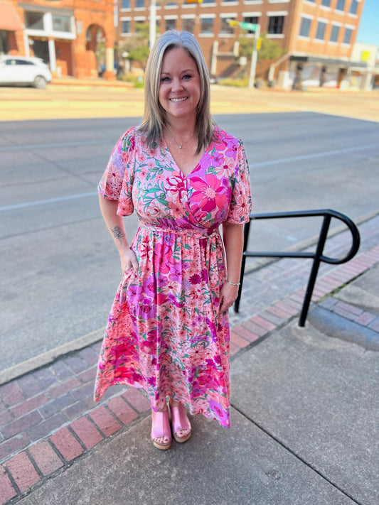 Pink Flower Feilds Maxi Dress