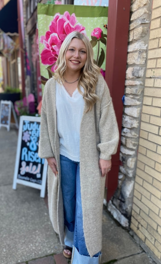OLIVIA TAUPE LONG CARDIGAN