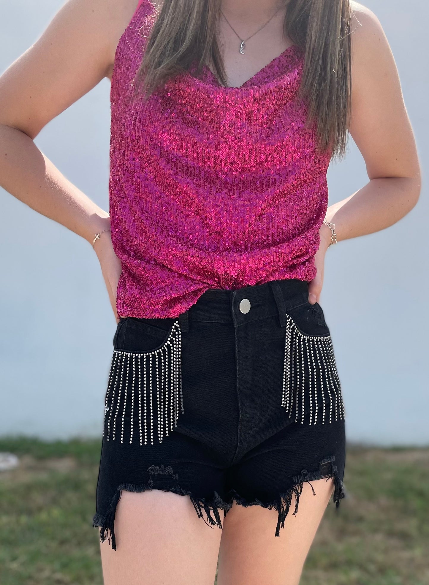 Fuchsia Sequin Tank Adjustable Straps