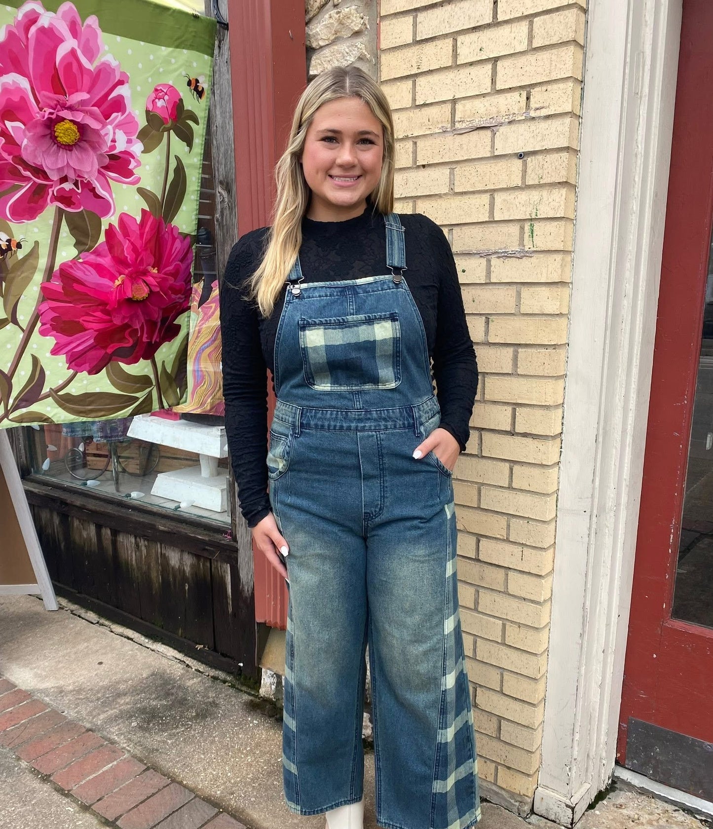 EASEL PLAYFUL PLAID OVERALLS