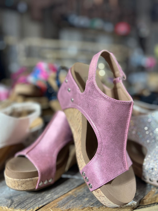 Corkys Carley Light Pink Metallic Wedge