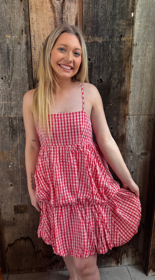 Hadley Red Gingham Puff Dress