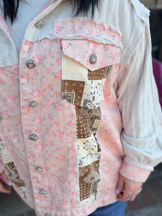 SAND BEIGE AND PINK FLORAL JACKET