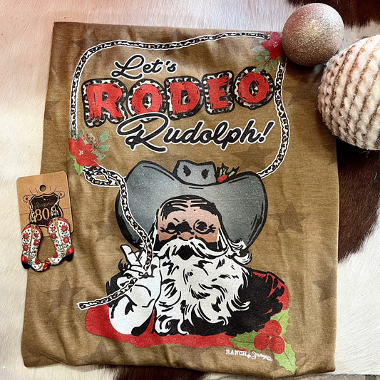 Brown Let's Rodeo Rudolph Tee