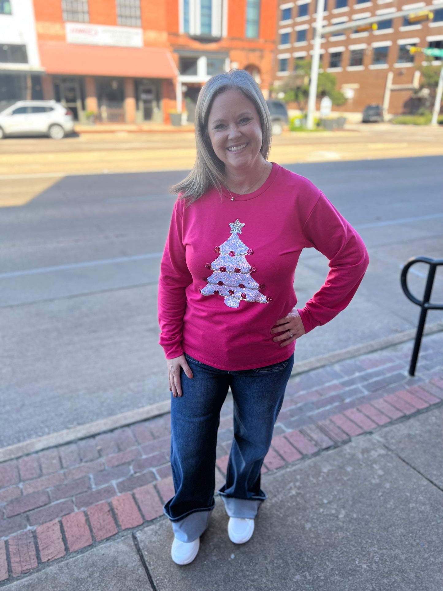 Pink Sequin Tree Sweatshirt