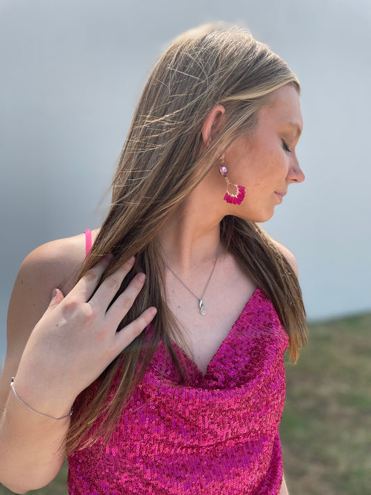 Fuchsia Sequin Tank Adjustable Straps