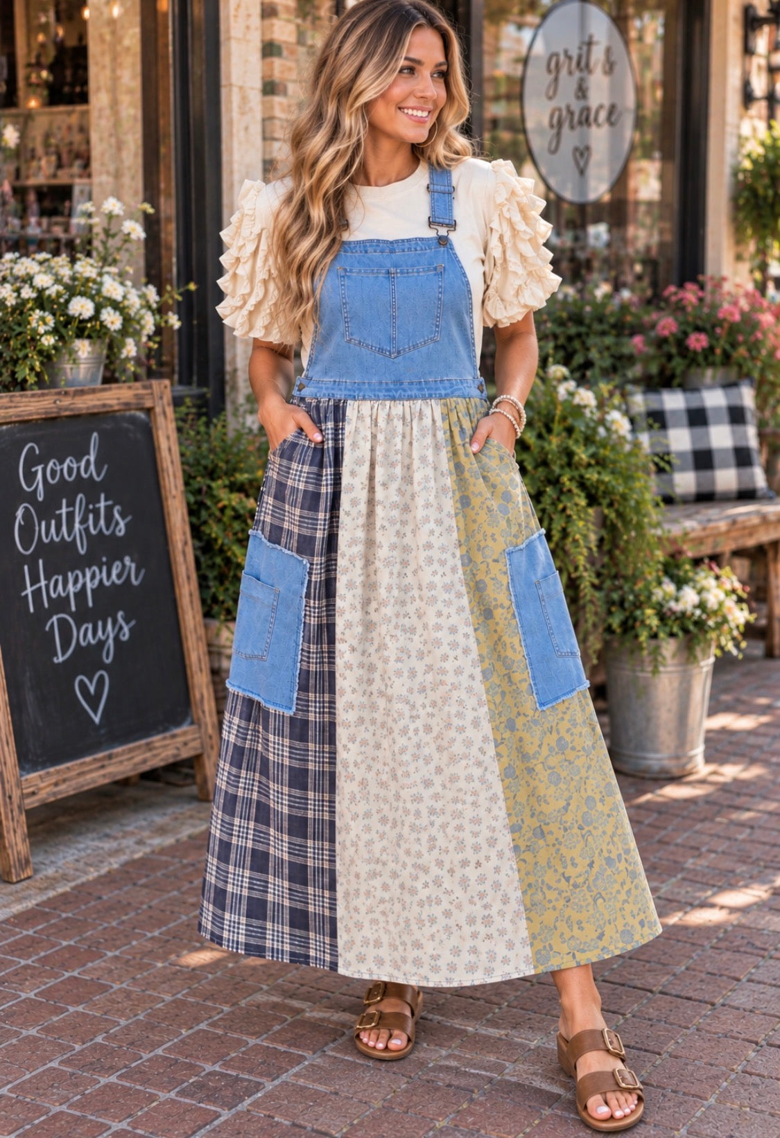 EASEL PATCHWORK OVERALL DRESS
