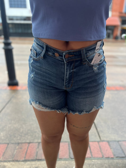 Judy Blue Double Trouble Destroyed Dad Shorts