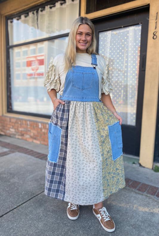 EASEL PATCHWORK OVERALL DRESS