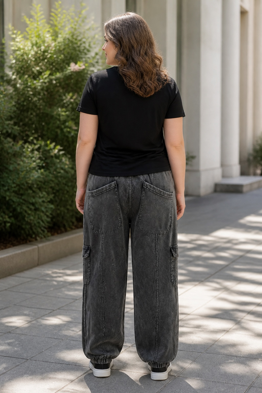 Black Mineral Wash Cargo Pants