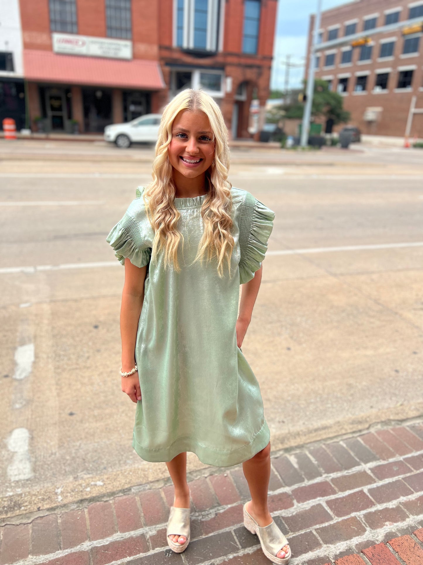 Marley Metallic Sage Dress