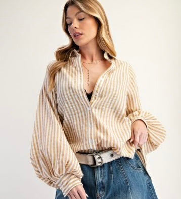 CARMEL STRIPES BALLOON SLEEVE TOP