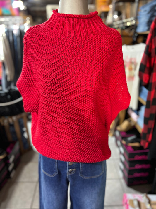 Red Mock Neck Sweater Top