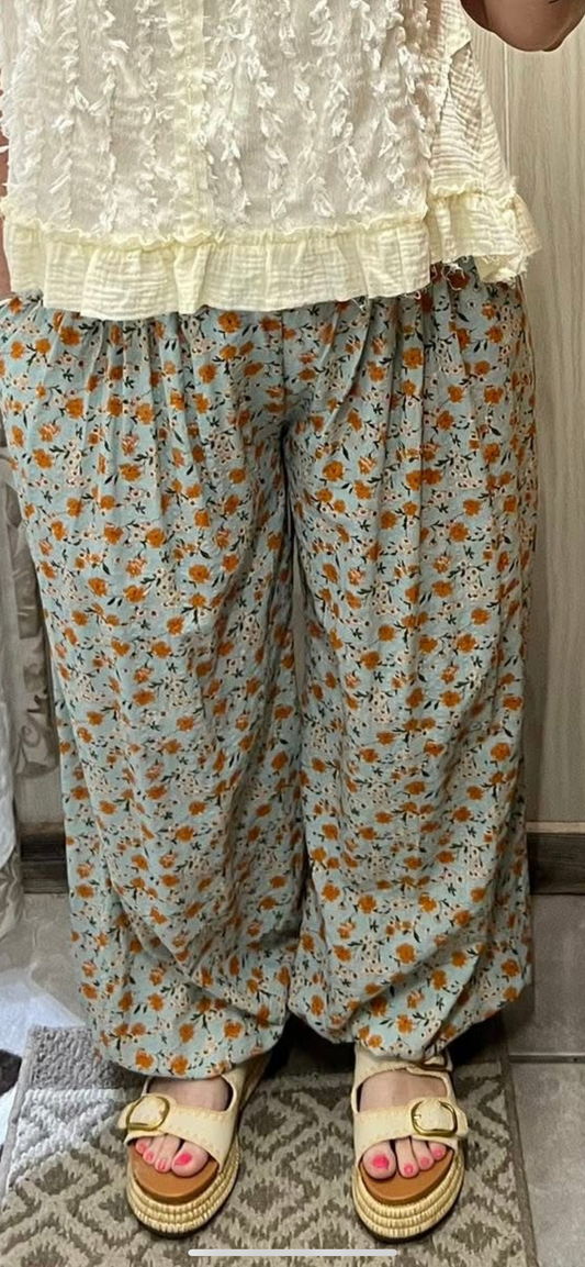 Floral Aqua Harem Pants