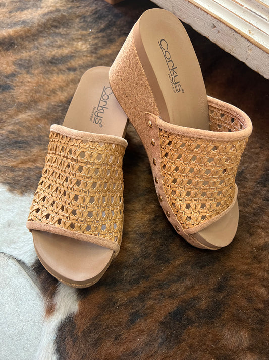 Corkys Tan Vacation Wedges