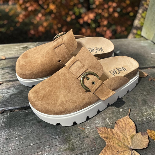 CORKYS TARDY TOBACCO FAUX SUEDE SLIDES