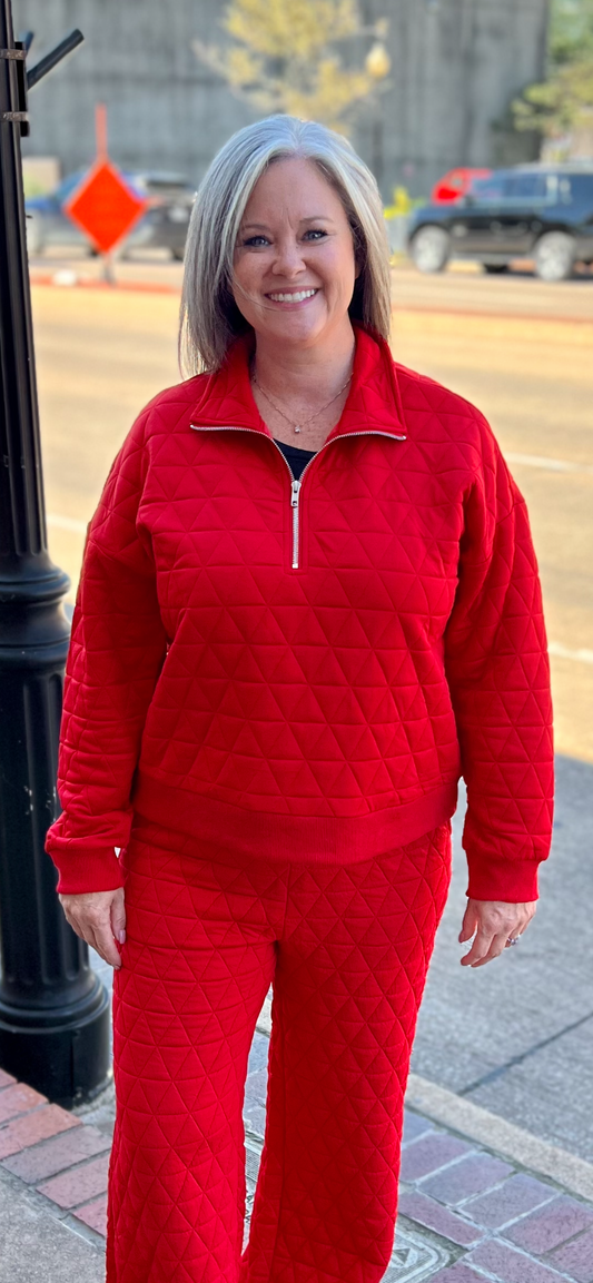 Red Textured 3/4 Zip