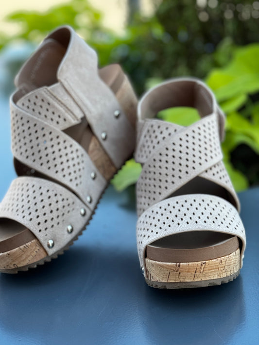 Corkys Guilty Pleasure Sand Faux Suede Wedges