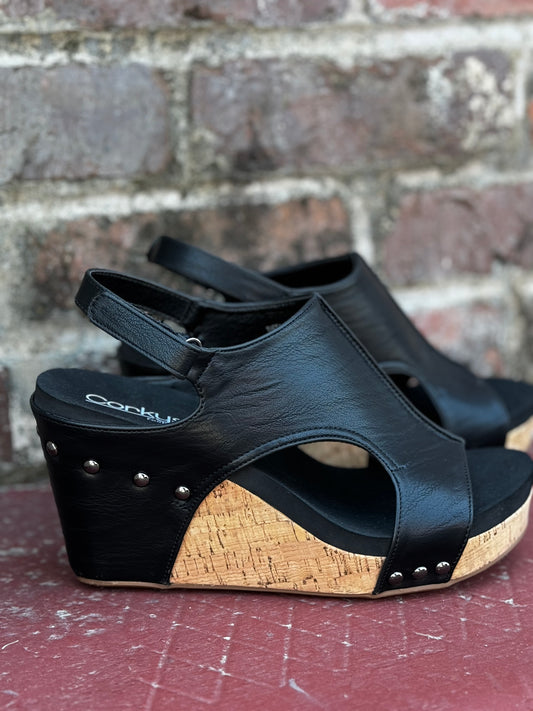 Corkys Tiffanee Black Wedges