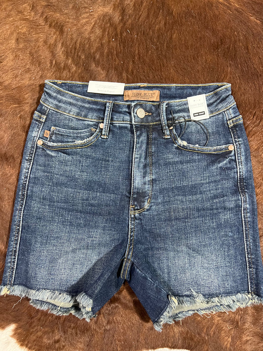Judy Blue Tummy Control Fray Hem & Shield Back Shorts