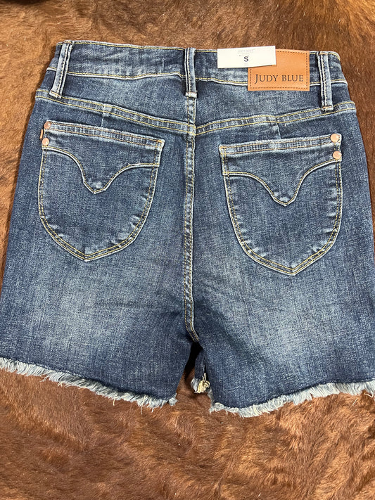 Judy Blue Tummy Control Fray Hem & Shield Back Shorts