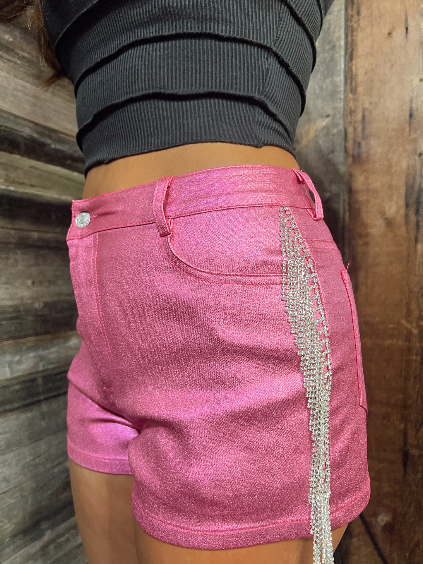 Shania Metallic Pink Rhinestone Shorts
