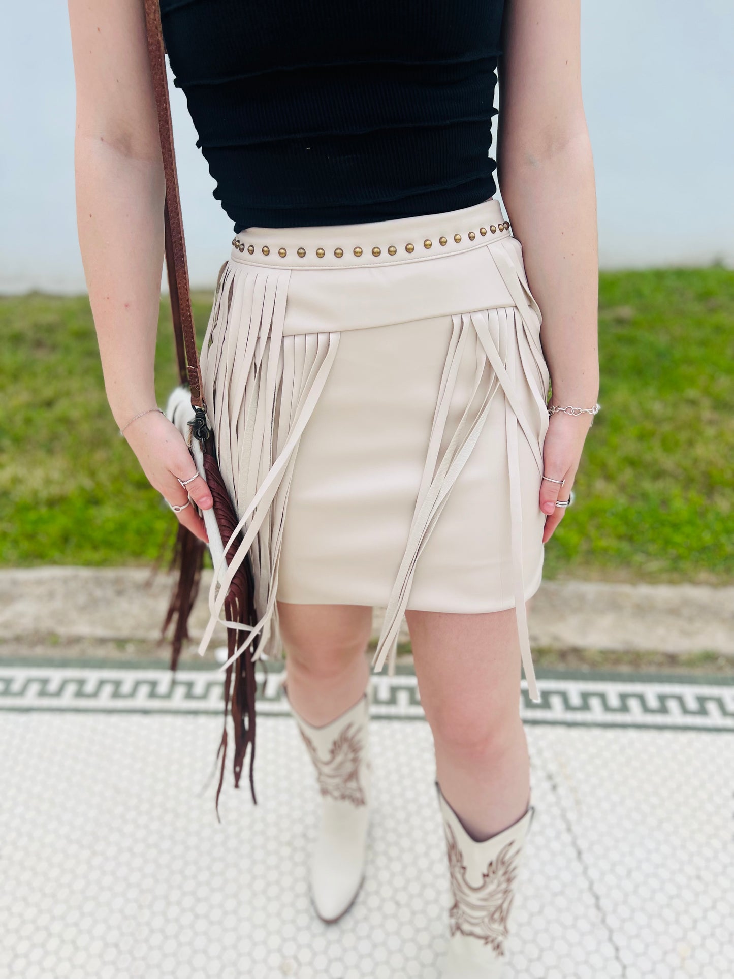 Maren Faux Leather Fringe Skirt