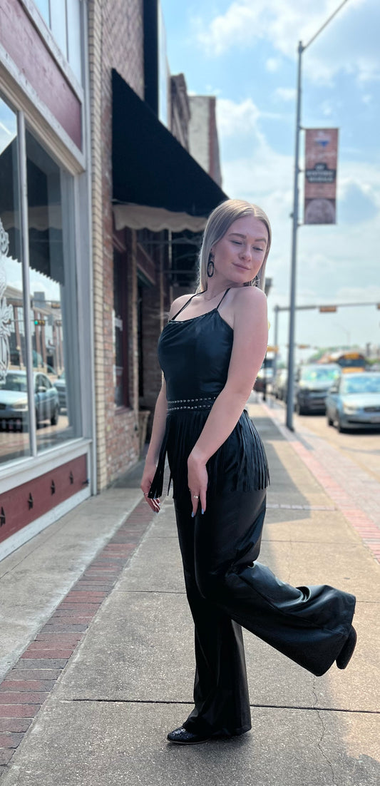 Dallas Black Faux Leather Jumpsuit