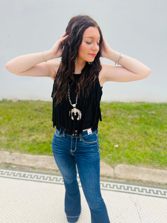 Black Fringe Top