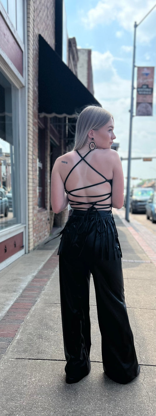 Dallas Black Faux Leather Jumpsuit