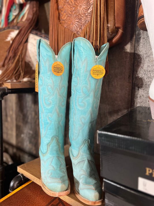 CORRAL BLUE EMBROIDERY TALL TOP BOOTS
