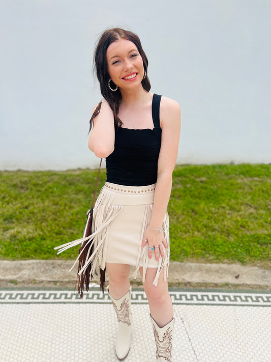 Maren Faux Leather Fringe Skirt