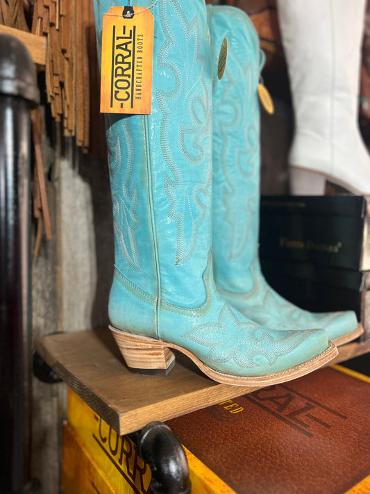 CORRAL BLUE EMBROIDERY TALL TOP BOOTS