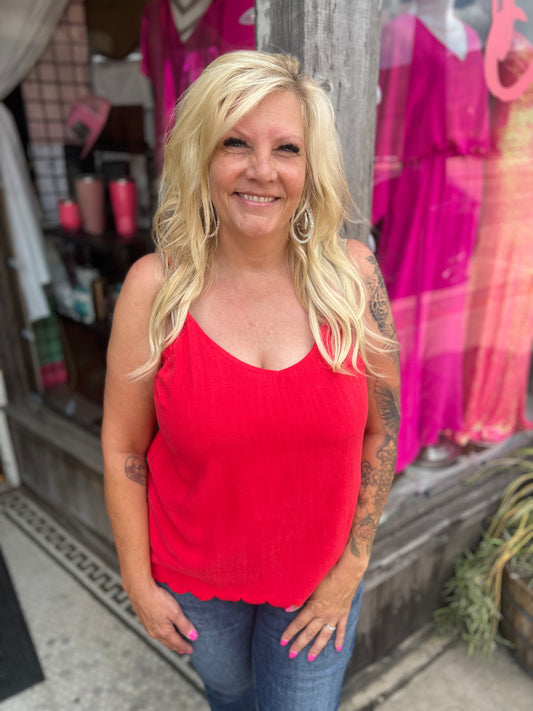 Red Scalloped Tank