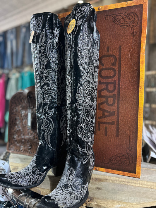 Corral Tall Black Embroidered Boots