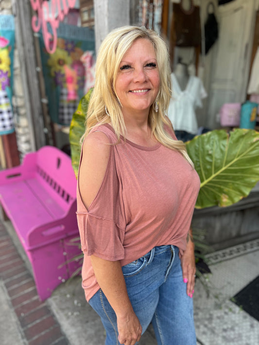 Mauve Over Cold Shoulder Top