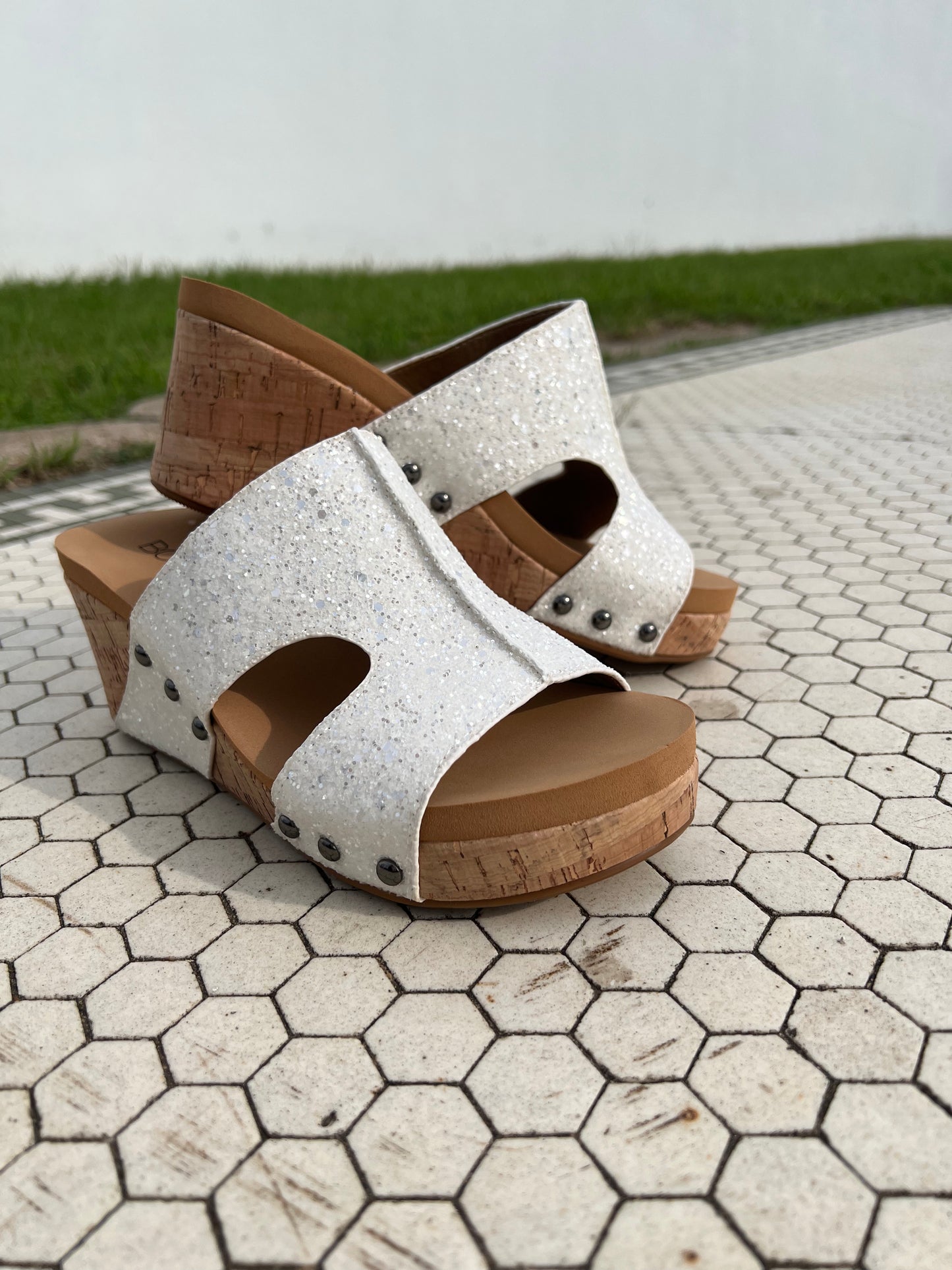Corkys White Glitter Oasis Wedges