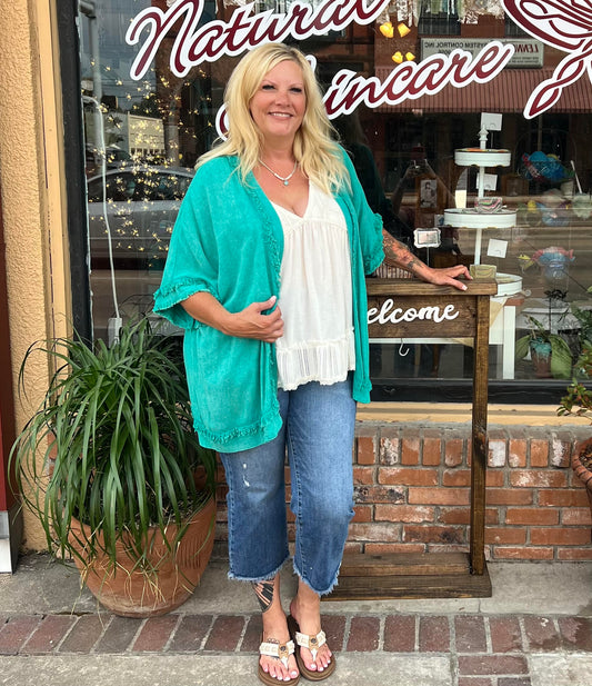 Jade Fray Hem Kimono