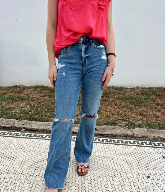 Caileigh Mid wash Wide Leg