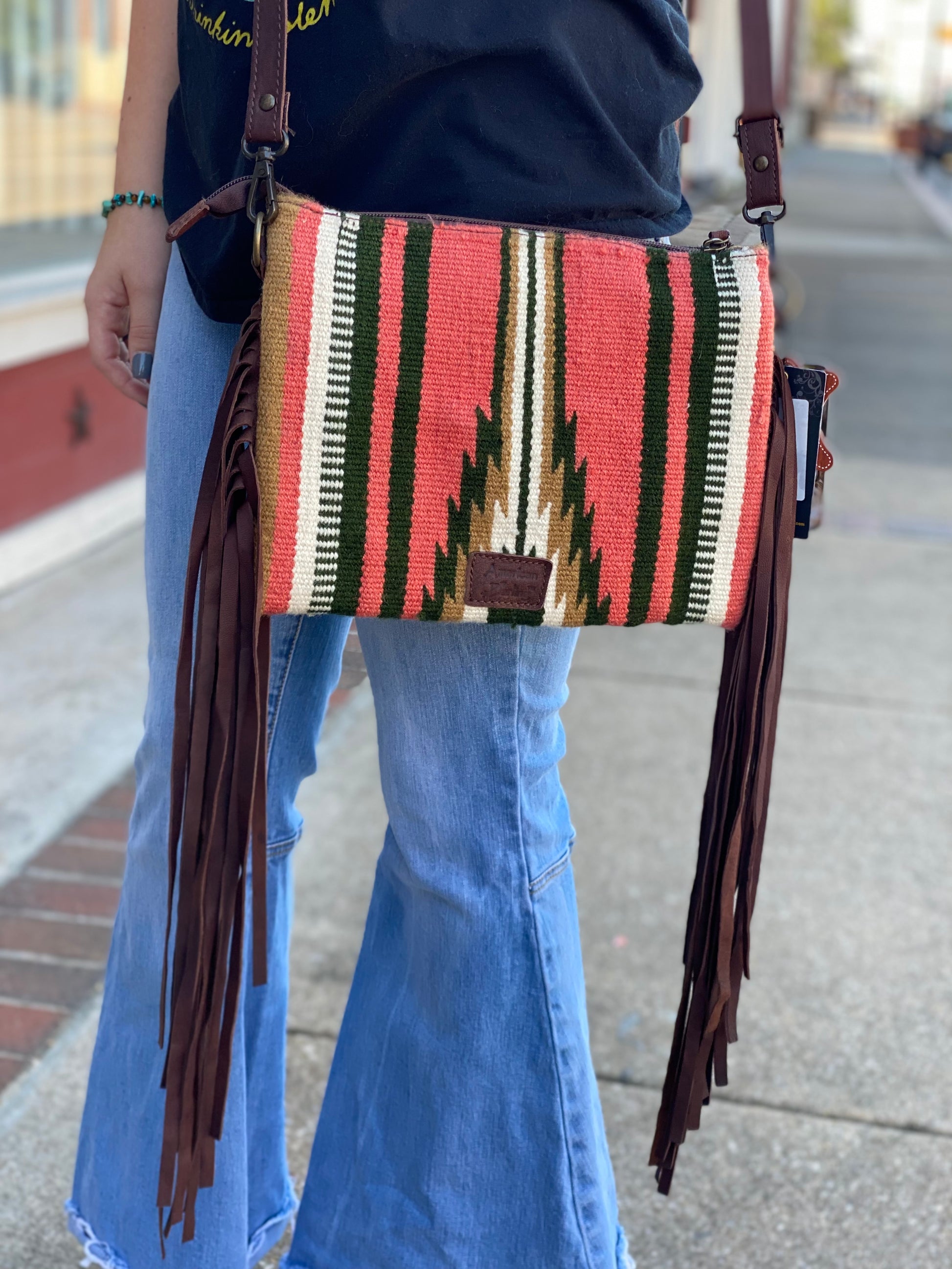 Serape Leather Fringe Crossbody from American Darling