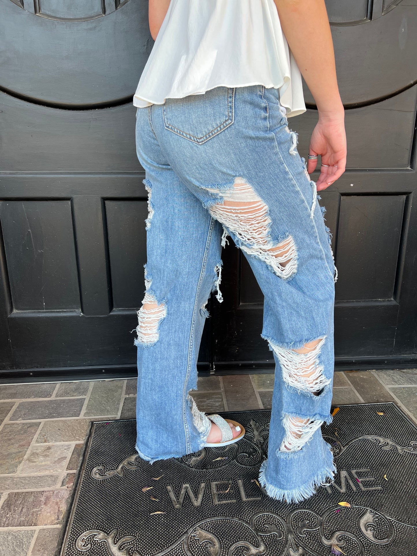 Cello Extreme Distressed Wide Leg Jeans