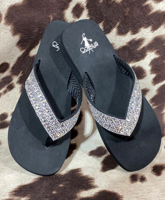 Corkys Hibiscus Silver Bling Flip Flop