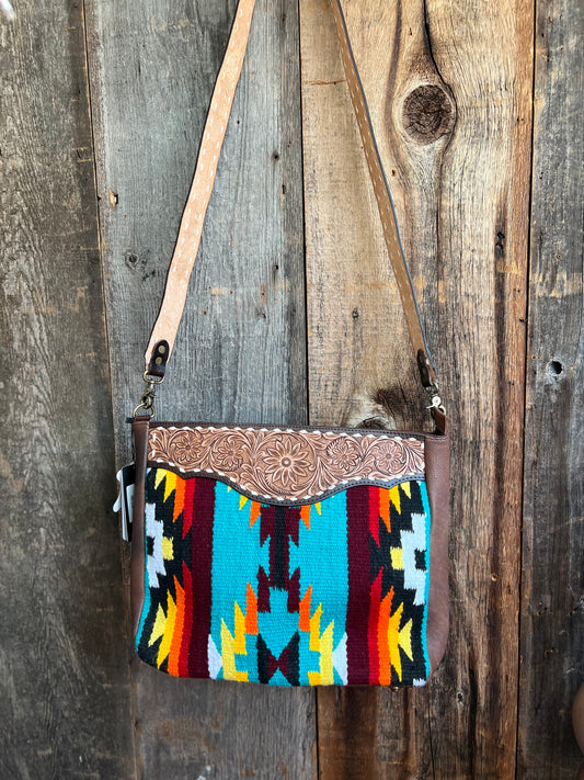 American Darling maroon, turquoise, orange, and yellow big crossbody