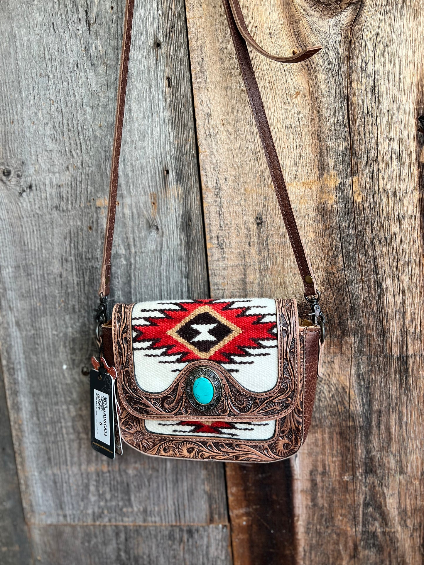 American Darling Red & Brown turquoise stone small crossbody