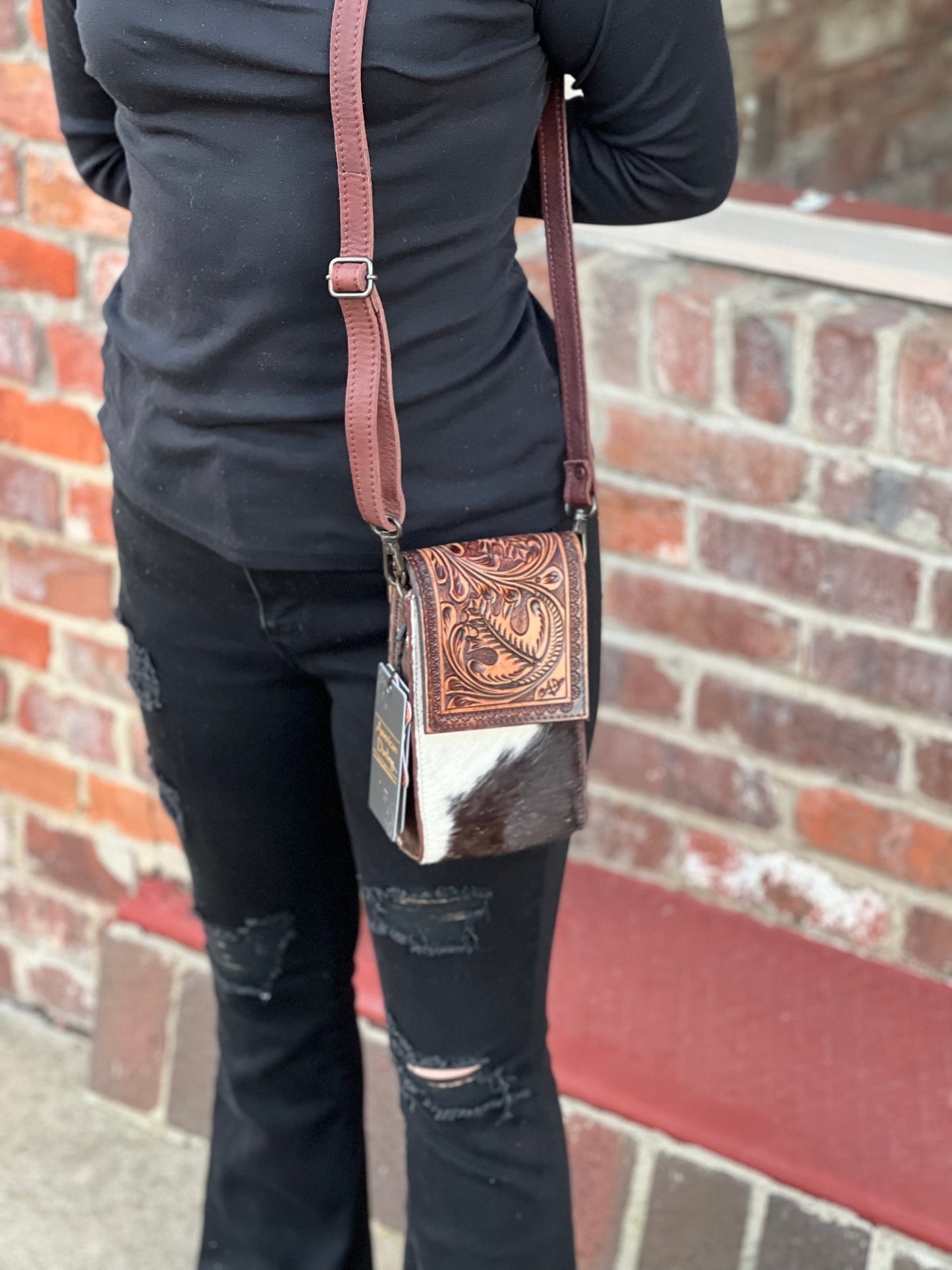 American Darling Small Cowhide And Tooled Leather Crossbody