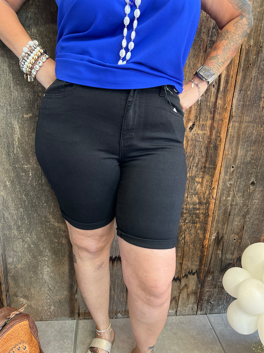 Judy Blue Black High Rise Cuffed Bermuda Shorts