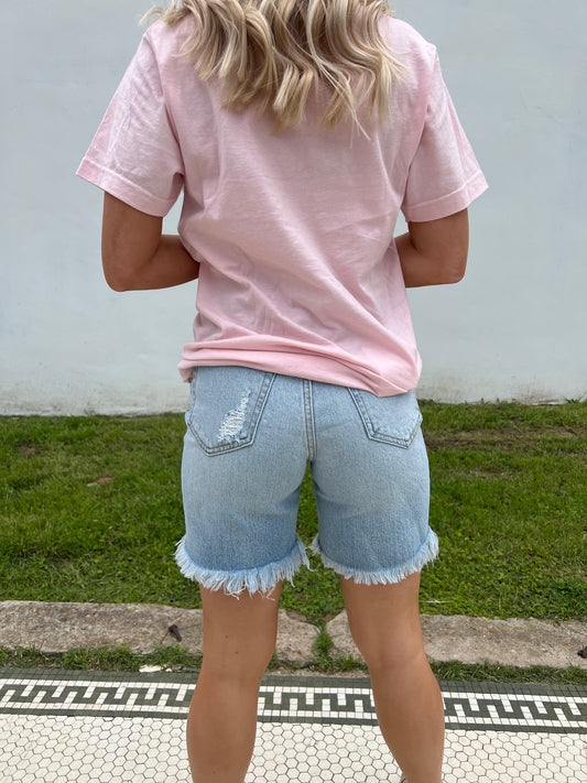 Kerri High Rise Fray Hem Bermuda Shorts